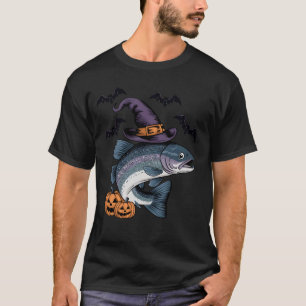 T-shirt Effrayant Citrouille Bat Sorcière Poisson Hallowee