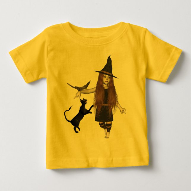 T-shirt effrayant de chat de petite de sorcière (Devant)