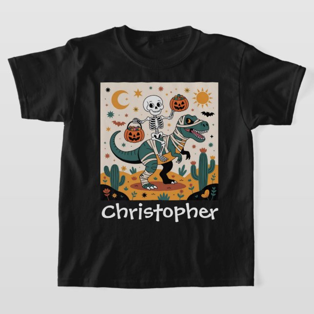 T-shirt Éffrayant Dino Rider - Squelette sur Mummy T-Rex (Poser)