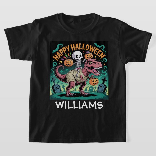 T-shirt Éffrayant Dino Rider - Squelette sur Mummy T-Rex (Poser)