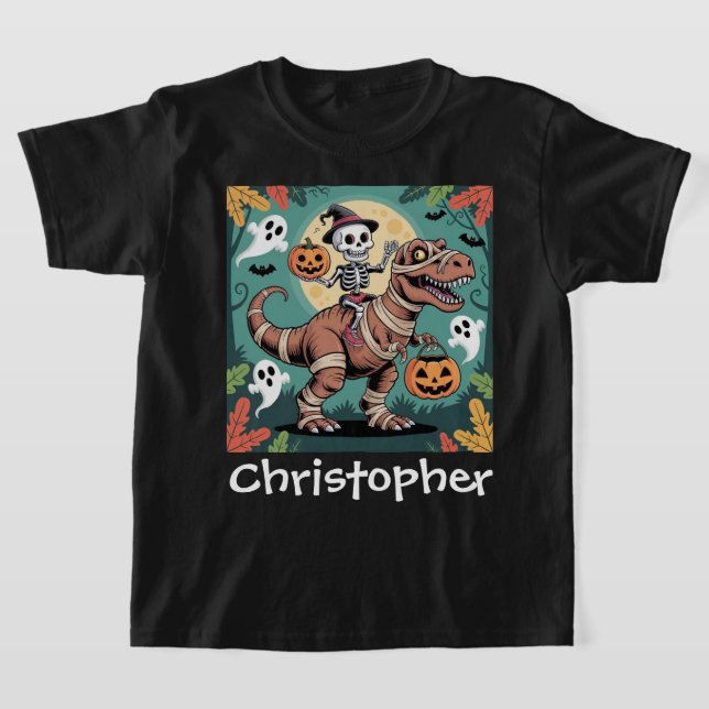 T-shirt Éffrayant Dino Rider - Squelette sur Mummy T-Rex (Poser)