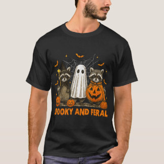 T-shirt Éffrayant Et Feral Halloween Ghost Raccoon Trick