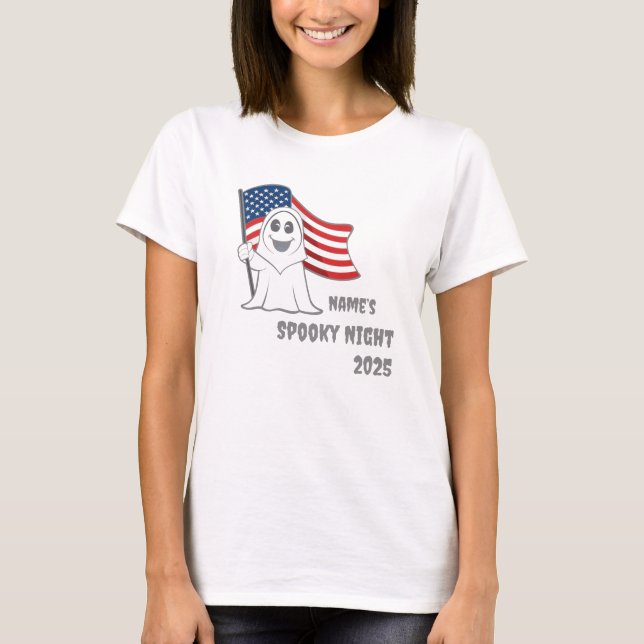 T-shirt Éffrayant Grim Reaper USA Drapeau Halloween Nuit É (Devant)