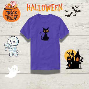 T-shirt éffrayant Halloween Chat Noir Orange