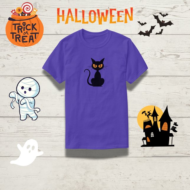 T-shirt éffrayant Halloween Chat Noir Orange (Créateur téléchargé)
