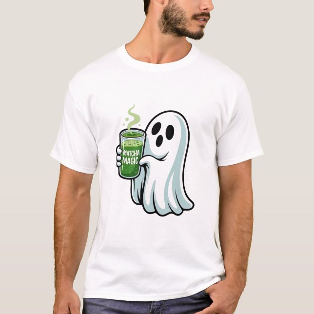 T-shirt Éffrayant Halloween Fantôme Boire Matcha Boire (Devant)