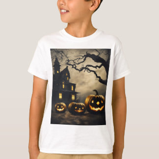 T-shirt Éffrayant Halloween Mansion 🦹 Avec Jack-o'Lantern