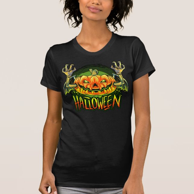 T-shirt Éffrayant Halloween Neon Bat Citrouille (Devant)