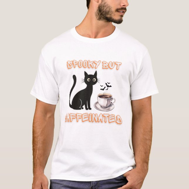 T-shirt Éffrayant Mais Café - Café Chat Noir Halloween (Devant)