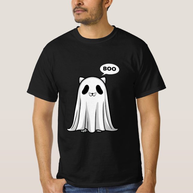 T-shirt Éffrayant Panda Cat Ghost - Cute Halloween Boo (Devant)