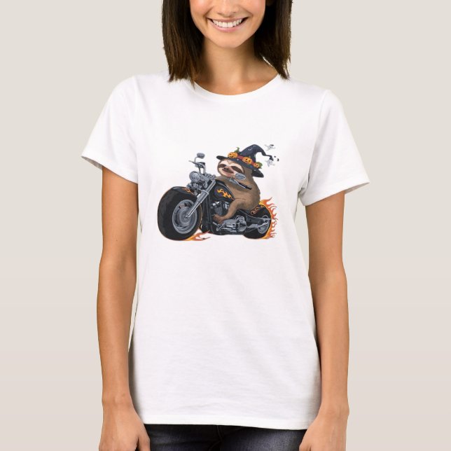 T-shirt Éffrayant Sloth Motorcycle Ride Halloween Biker Fu (Devant)