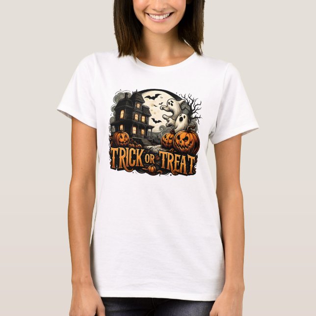 T-shirt Éffrayante nuit d'Halloween avec fantômes et citro (Devant)