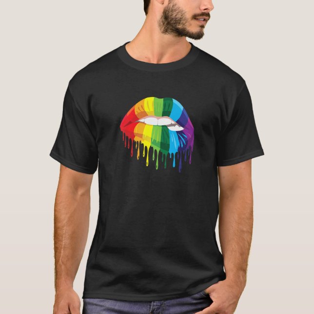 T-shirt Égalité gay pride De La Lèvres Arc-En-Ciel Bouton  (Devant)