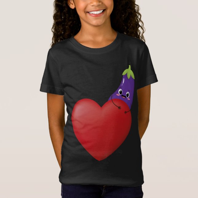 T-Shirt Eggplant Drôle Avec Gros Coeur Fruit Vega (Devant)