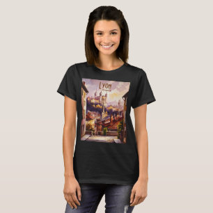T-shirt Église de Lyon France Voyage Aquarelle Ville Vinta