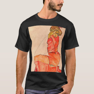 T-shirt Egon Schiele - femelle à genoux dans la robe de