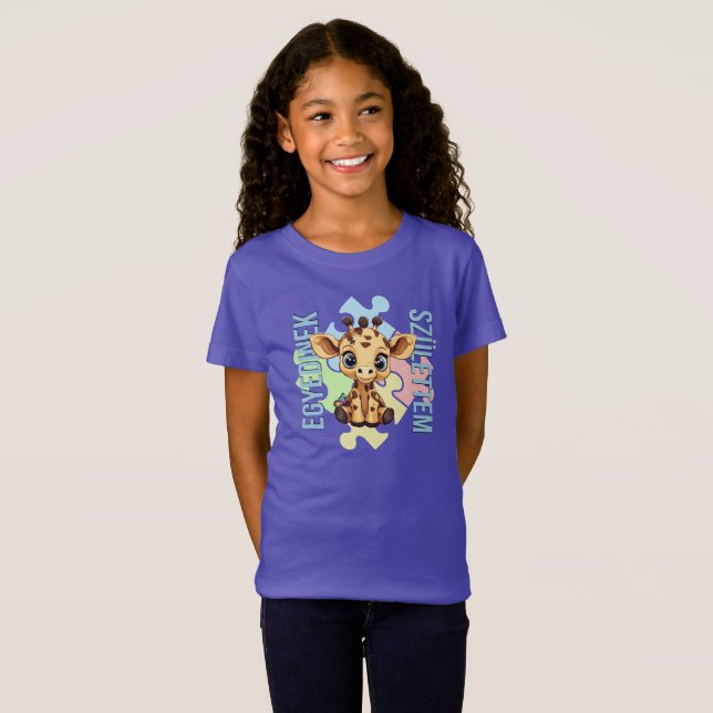 T-Shirt Egyedinek születtem – kedves zsiráfos design (Devant entier)