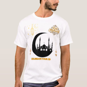 T-shirt Eid Moubarak Mosquée Lune Célébration Dorée Élégan