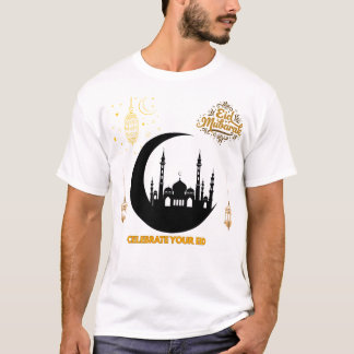 T-shirt Eid Moubarak Mosquée Lune Célébration Dorée Élégan