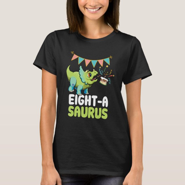 T-shirt Eight a saurus Dinosaur  Cute Kiddo Triceratops (Devant)