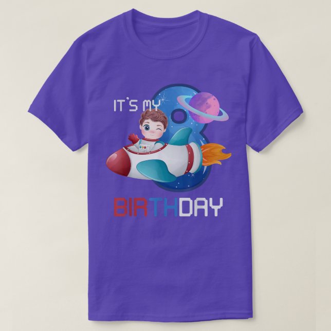 T-shirt Eight Birthday Little Space Lover Boy 8 Years Astr (Design devant)