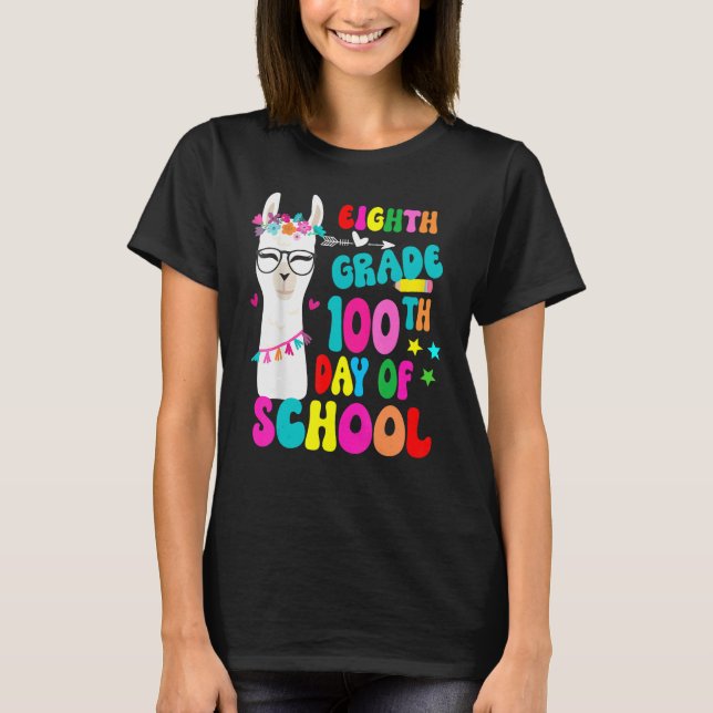 T-shirt Eighth Grade 100 Days Smarter No Prob Llama Teache (Devant)
