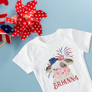 T-Shirt Élastique à cheveux Drapeau de vache et Fireworks 