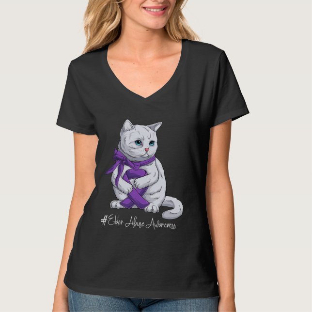 T-shirt Elder Abuse Awareness Month Purple Ribbon Cat (Devant)