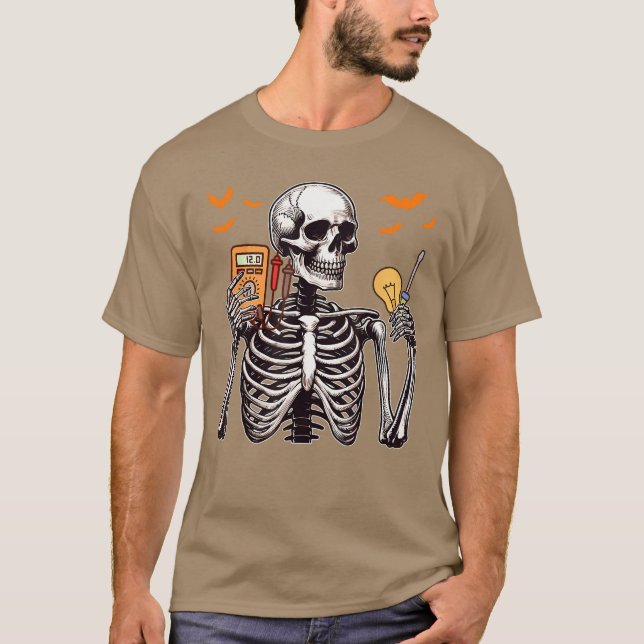 T-shirt Electrician Job Horror Skeleton Halloweeneam Costu (Devant)