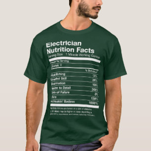 T-shirt Électricien Liste de la valeur nutritive Drôle