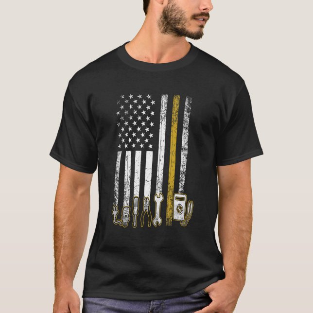 T-shirt Électricien Us Outils Drapeau Pour Électriciens (Devant)