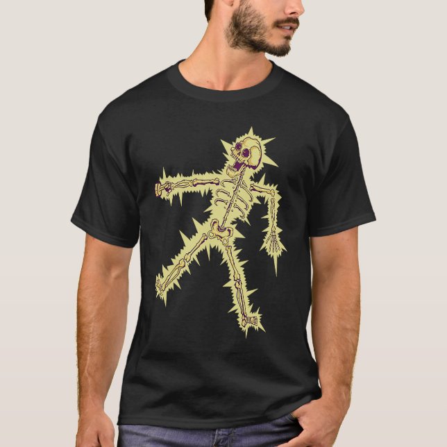 T-shirt Electrocuted Skeleton Halloween (Devant)