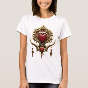 T-shirt Élégance en lustre rouge avec un coeur orné.