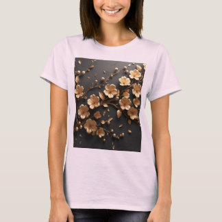 T-shirt Élégance Fleur Dorée