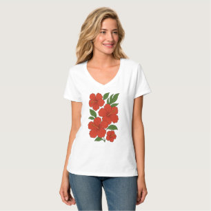 T-shirt Élégance Tropicale Hibiscus Rouge sur Fond Noir