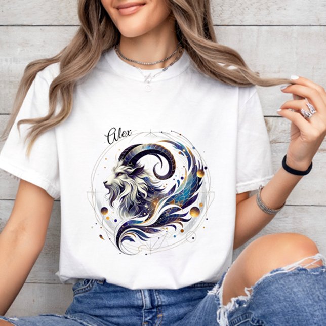 T-shirt Elégant aquarelle Capricorne Zodiac personnalisé b (Créateur téléchargé)