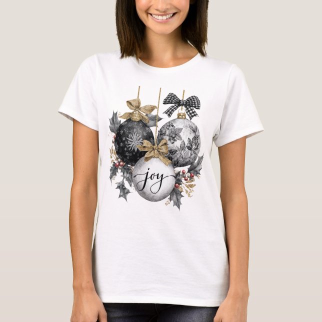 T-shirt Elegant Black and White Christmas Ornaments  (Devant)