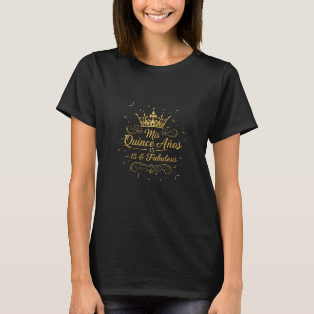 T-shirt Elegant Black & Gold 15th Birthday Queen  (Devant)