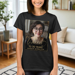 T-shirt Elégant Black & Gold 30th Birthday Party Photo