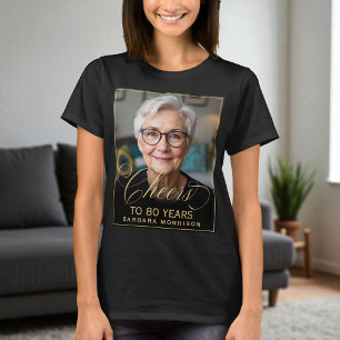 T-shirt Elégant Black & Gold 80th Birthday Party Photo