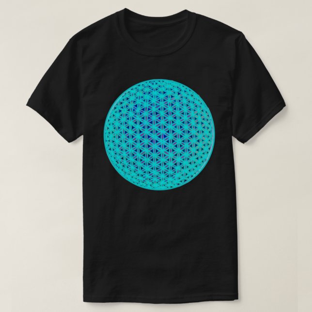 T-shirt Élégant bleu néon fleur turquoise de vie (Design devant)