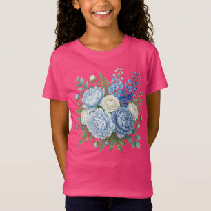 T-Shirt Élégant Bouquet Floral de Pivoine Bleue Design Aqu