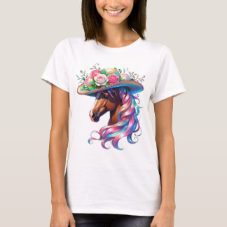 T-shirt Elégant Casquette Floral Horse Design - Derby Day 