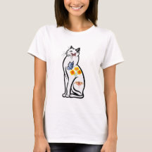Elegant Cat Outline with Butterflies and Flower