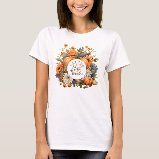 T-shirt Elégant Citrouille aquarelle Thanksgiving (Devant)