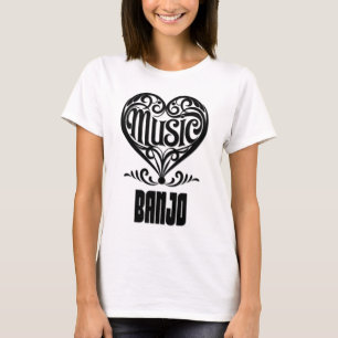 T-shirt Elégant Coeur défilé pour les amateurs de Banjo