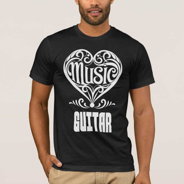T-shirt Elégant coeur défilé pour les amateurs de guitare (Devant)