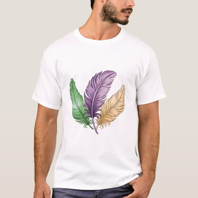 T-shirt Elegant Colorful Feathers Illustration (Devant)