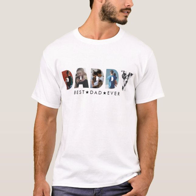 T-shirt Élégant DADDY 5 Photo Collage Happy Fête des pères (Devant)