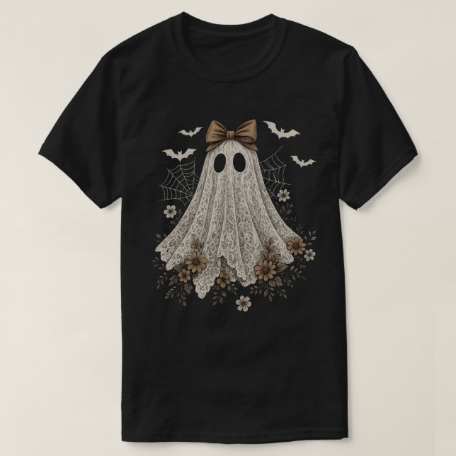 T-shirt Elégant Fantôme de dentelle avec Bow | Fantôme flo (Design devant)